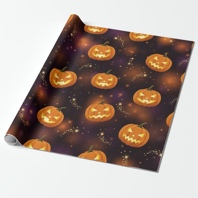 Bokeh Halloween | Glowing Jack-O’ Lantern (4) Wrapping Paper (Unrolled)