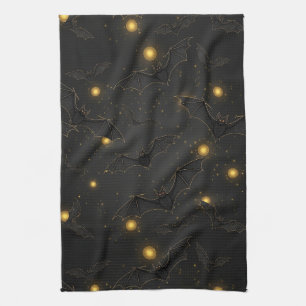Bokeh Halloween Seamless   Flying Bats with Lights Kitchen Towel