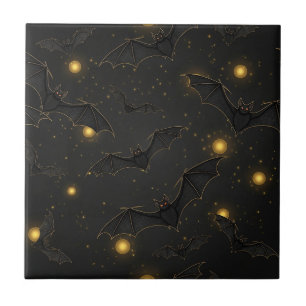Bokeh Halloween Seamless Flying Bats with Lights Tile