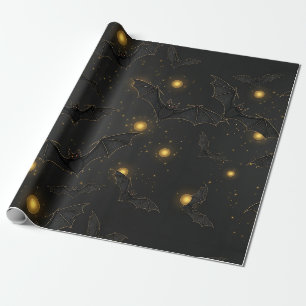 Bokeh Halloween Seamless Flying Bats with Lights Wrapping Paper