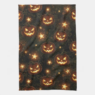 Bokeh Halloween Seamless Glowing Jack-O’ Lantern Kitchen Towel