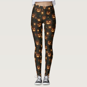 Bokeh Halloween Seamless Glowing Jack-O’ Lantern Leggings