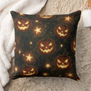 Bokeh Halloween Seamless   Glowing Jack-O’ Lantern Throw Pillow