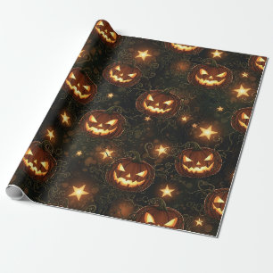 Bokeh Halloween Seamless Glowing Jack-O’ Lantern Wrapping Paper