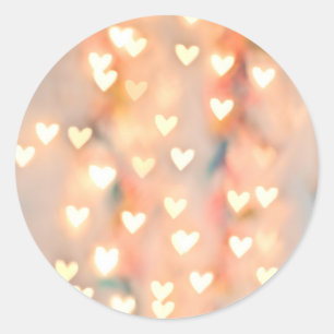 Bokeh Heart Twinkling Lights Glittery Pink Shimmer Classic Round Sticker