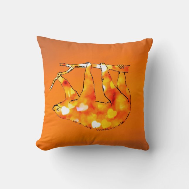 Bokeh Hearts Sloth Throw Pillow (Front)