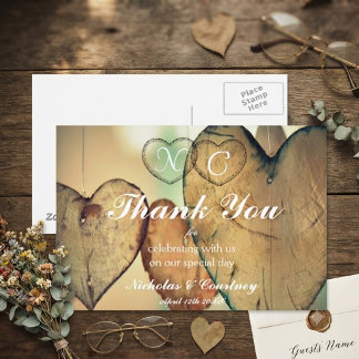 Bokeh Hearts Wedding Thank You Card