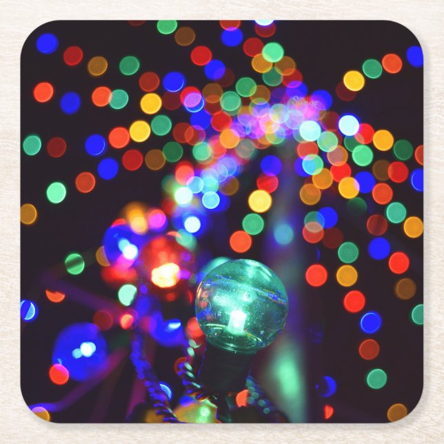 Bokeh Holiday Lights Paper Coaster (Front)