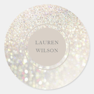bokeh iridescent glitter monogram classic round sticker