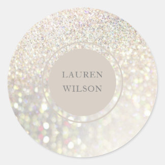 bokeh iridescent glitter monogram classic round sticker
