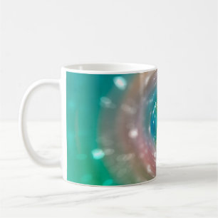 Bokeh light, shimmering blur spot lights on multic coffee mug