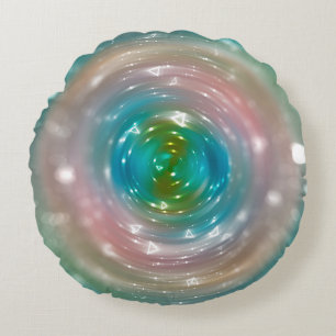 Bokeh light, shimmering blur spot lights on multic round pillow