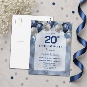Bokeh Lights 20th Glitter Balloons Birthday Party Postcard
