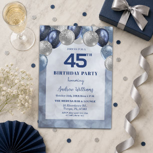 Bokeh Lights 45th Glitter Balloons Birthday Party Invitation