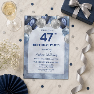 Bokeh Lights 47th Glitter Balloons Birthday Party Invitation