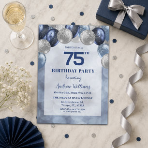 Bokeh Lights 75th Glitter Balloons Birthday Party Invitation