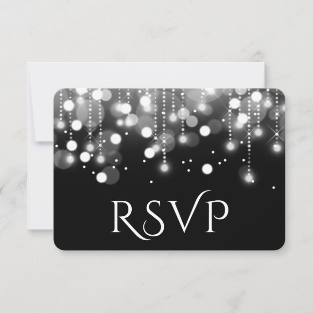 Bokeh Lights Black and White RSVP Card (Front)
