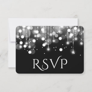 Bokeh Lights Black and White RSVP Card