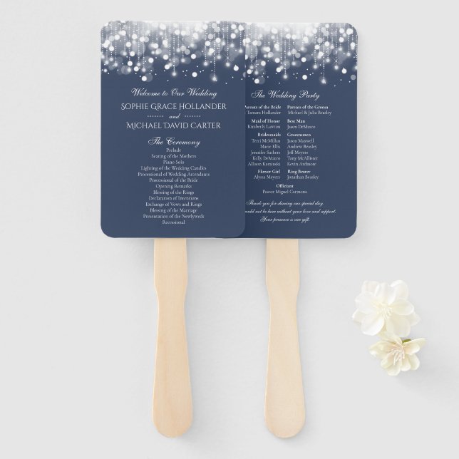 Bokeh Lights Blue and White Program Set of Fans (Front and Back)