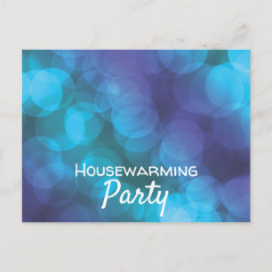 Bokeh Lights, Blue Spot Housewarming Party Invite