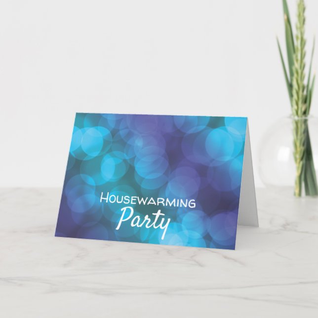 Bokeh Lights, Blue Spot Housewarming Party Invite (Front)