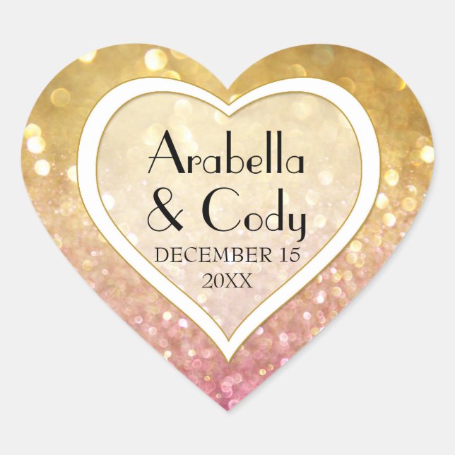 Bokeh Movie Premier Ticket Style Gold Pink Sparkle Heart Sticker (Front)