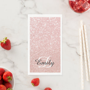Bokeh Pale Rose Gold Glitter Personalized Monogram Napkin