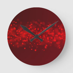 Bokeh Red   Round Clock