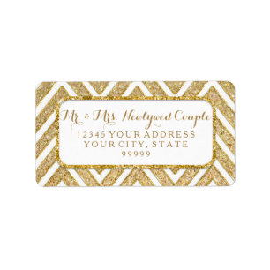 Bokeh Sparkle Script Gold Glitter Chevron Pattern Label