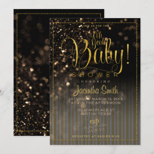Bokeh Stripes Glam Baby Shower   Oh Yeah Baby! Invitation