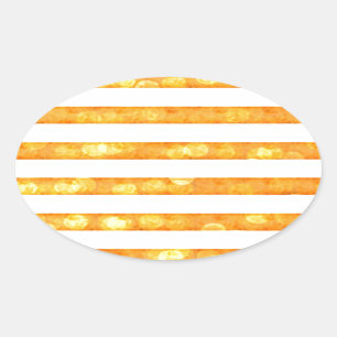 Bokeh Stripes Orange And White Oval Sticker