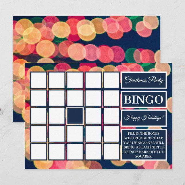 Bokeh Tree Lights, Christmas Party Bingo Invitation (Front/Back)