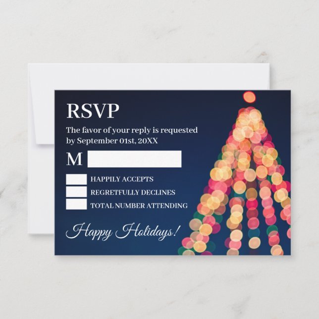 Bokeh Tree Lights, Christmas RSVP Card (Front)