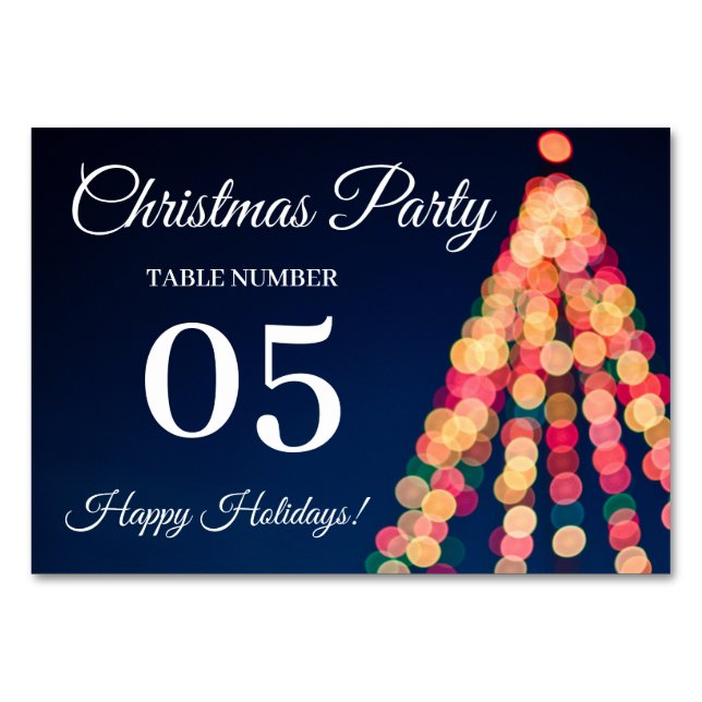 Bokeh Tree Lights, Christmas Table Number (Front)