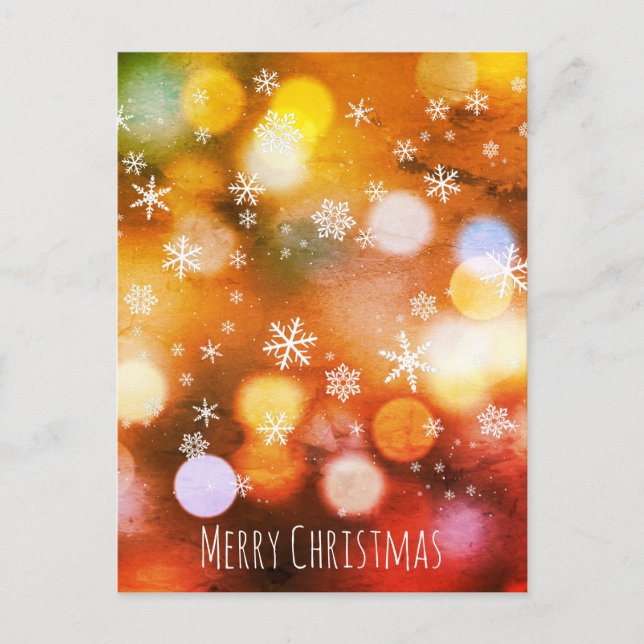 Bokeh Vivid Lights Snowflakes - Modern Christmas Holiday Postcard (Front)