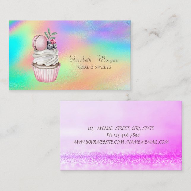 Bokeh Watercolor Macaroons Colourful Holographic Business Card (Front/Back)
