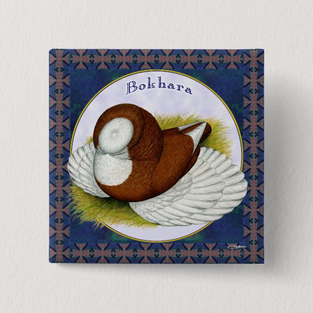 Bokhara Pigeon In The Round 2 Inch Square Button (Front)