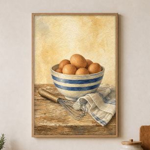 Bol à mélanger rayé avec affiche aquarelle d'œufs