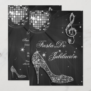 Bola de discoteca, tacones brillantes Jubilación Invitation