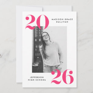 Bold 2022 Pink Lettering Photo Graduation Party Invitation