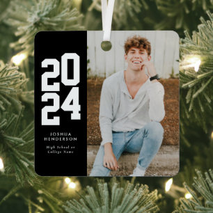 Bold 2023 Black White Photo Graduate Metal Ornament