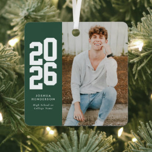 Bold 2023 Green White Photo Graduate Metal Ornament