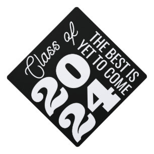 Bold 2024 Elegant Black White Graduation Graduation Cap Topper