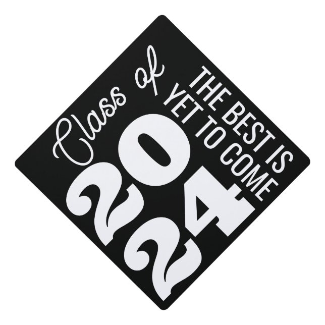 Bold 2024 Elegant Black White Graduation Graduation Cap Topper (Front)