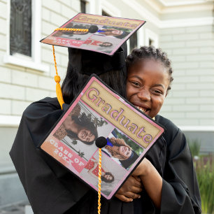 Bold 2024 Gold Pink Orange Multi Photo Graduate Graduation Cap Topper