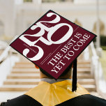 Bold 2025 Elegant Burgundy Graduation Cap Topper<br><div class="desc">Celebrate your graduation with this personalized graduation cap topper! This one-of-a-kind topper displays a elegant burgundy background with bold typography for the 2025 class year, the graduate's name, and school name. To top it off, we've included an inspirational saying, 'The best is yet to come, ' to remind you of...</div>