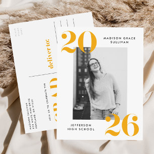 Bold 2025 Yellow Lettering Photo Graduation Party Invitation Postcard