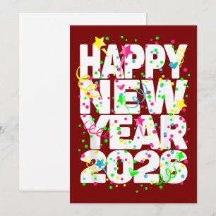 Bold 2026 New Year Greeting in Red with Confetti  Holiday Card