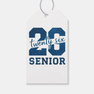 Bold “26 Senior” Blue Typography Design  Gift Tags