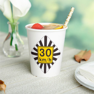 Bold 30 kmh Speed Limit Sunburst Traffic Sign Paper Cups